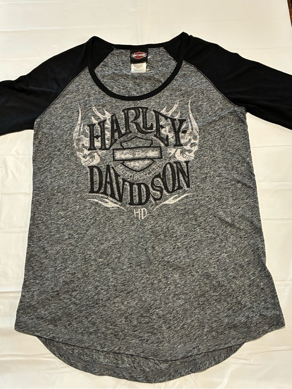 Harley-Davidson Grey & Black Graphic Tee Size Large
